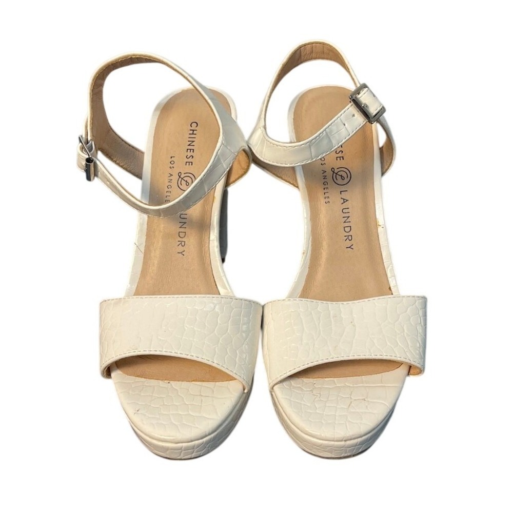 Chinese Laundry LA Open Toe Platform Croc Embossed Pumps Color Cream Size 8/38.5